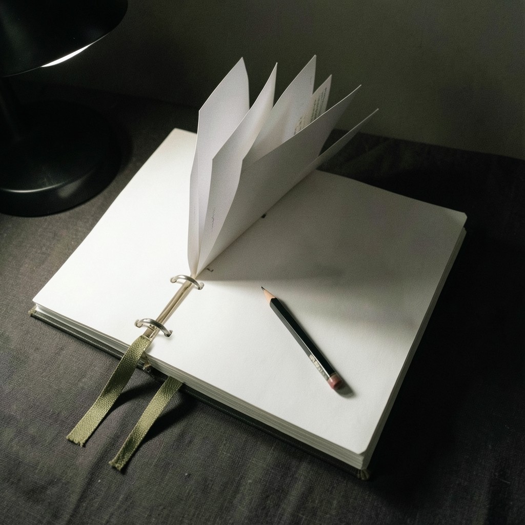 A printed syllabus and annotated reading notes on a dark desk under a single lamp
